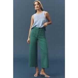 Anthropologie Maeve The Colette Cropped Wide-Leg Pants in Green Size 26